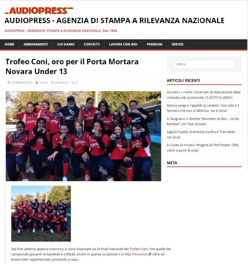 portamortara novara baseball softball